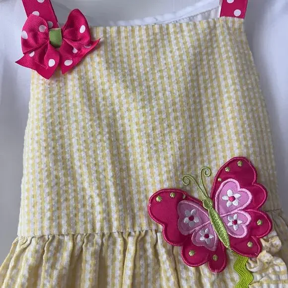 Emily Rose Yellow Gingham Butterfly Sundress Girls Size 5 Ruffle Bow Summer - Picture 3 of 12